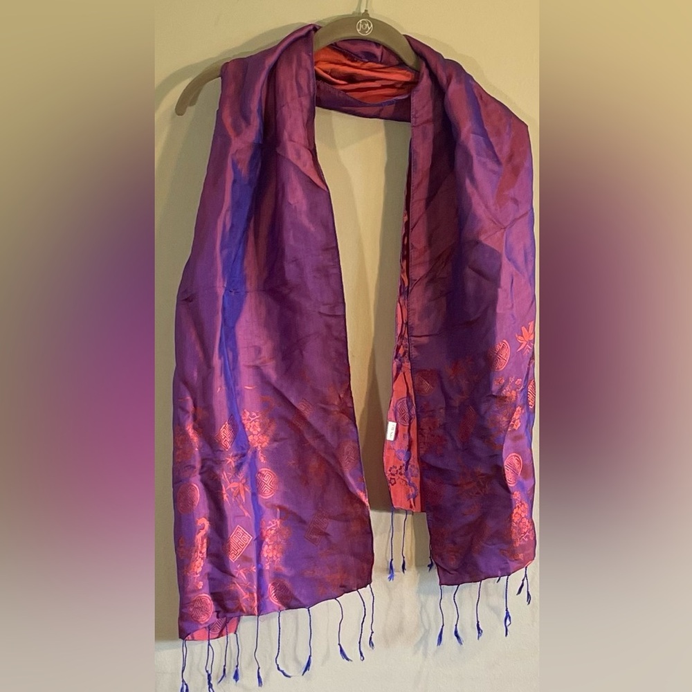 Silk Oriental Themed Reversible Scarf/Wrap